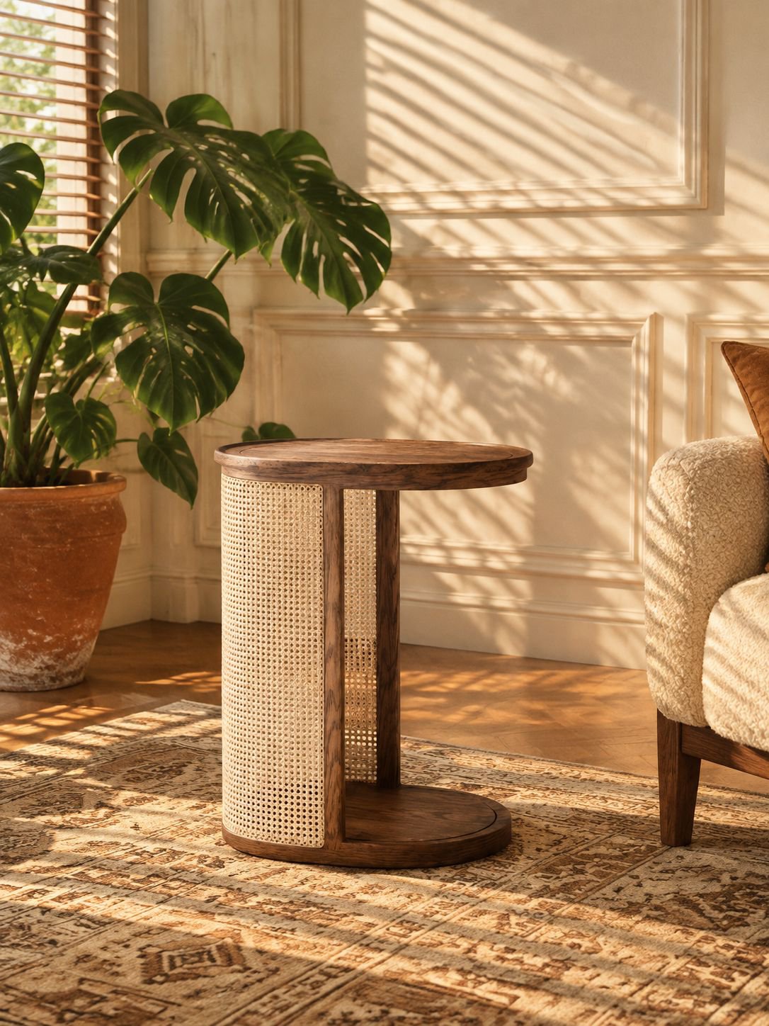 Table d’appoint ronde avec étagère pour canapé