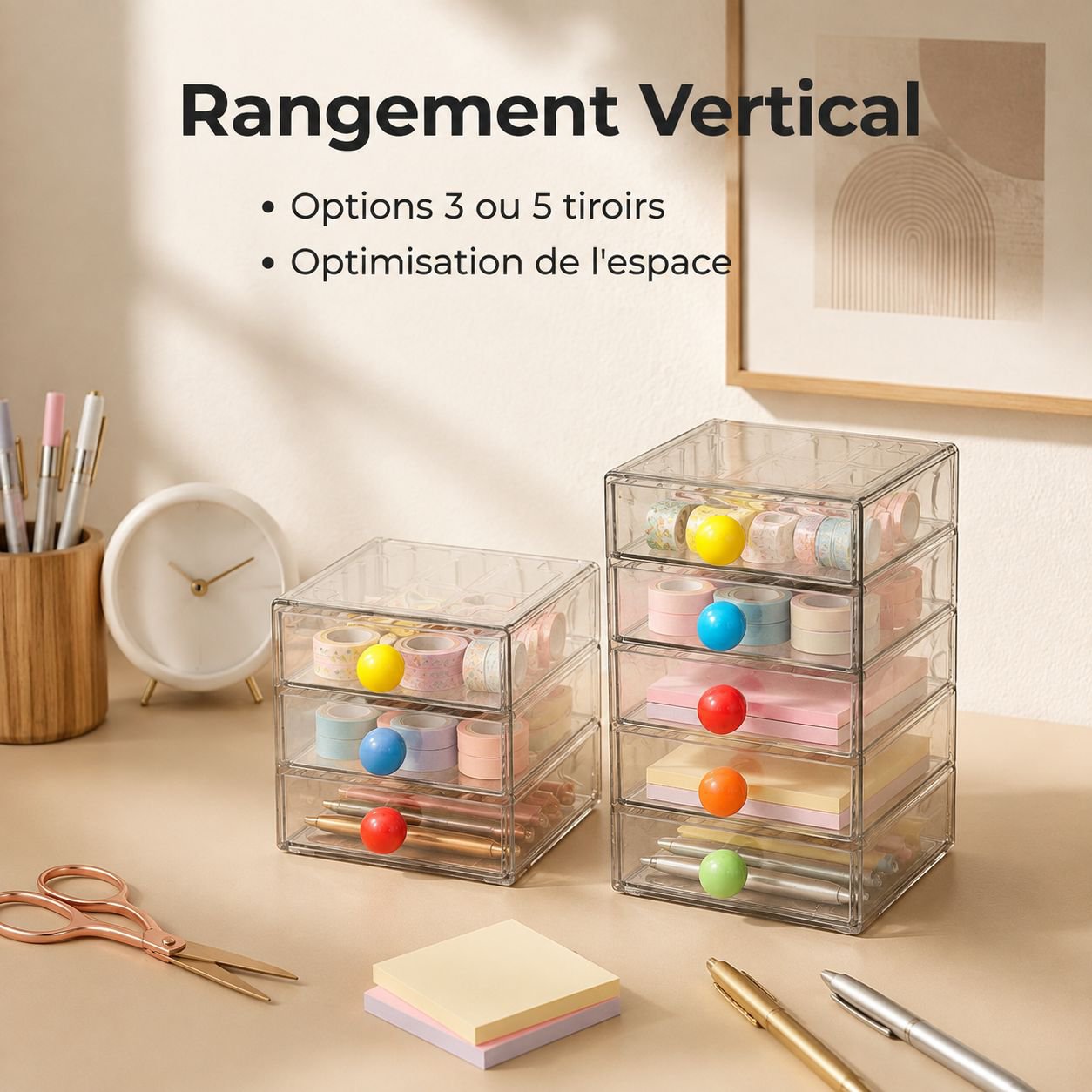 Boîte de rangement de bureau à tiroirs, multi-couches