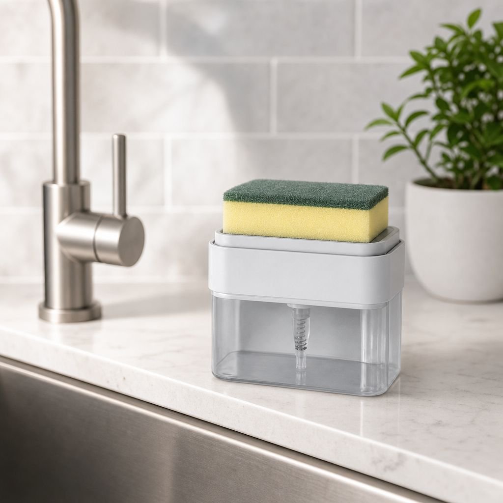 Kitchen Push Soap Box with Sponge and Draining Feature