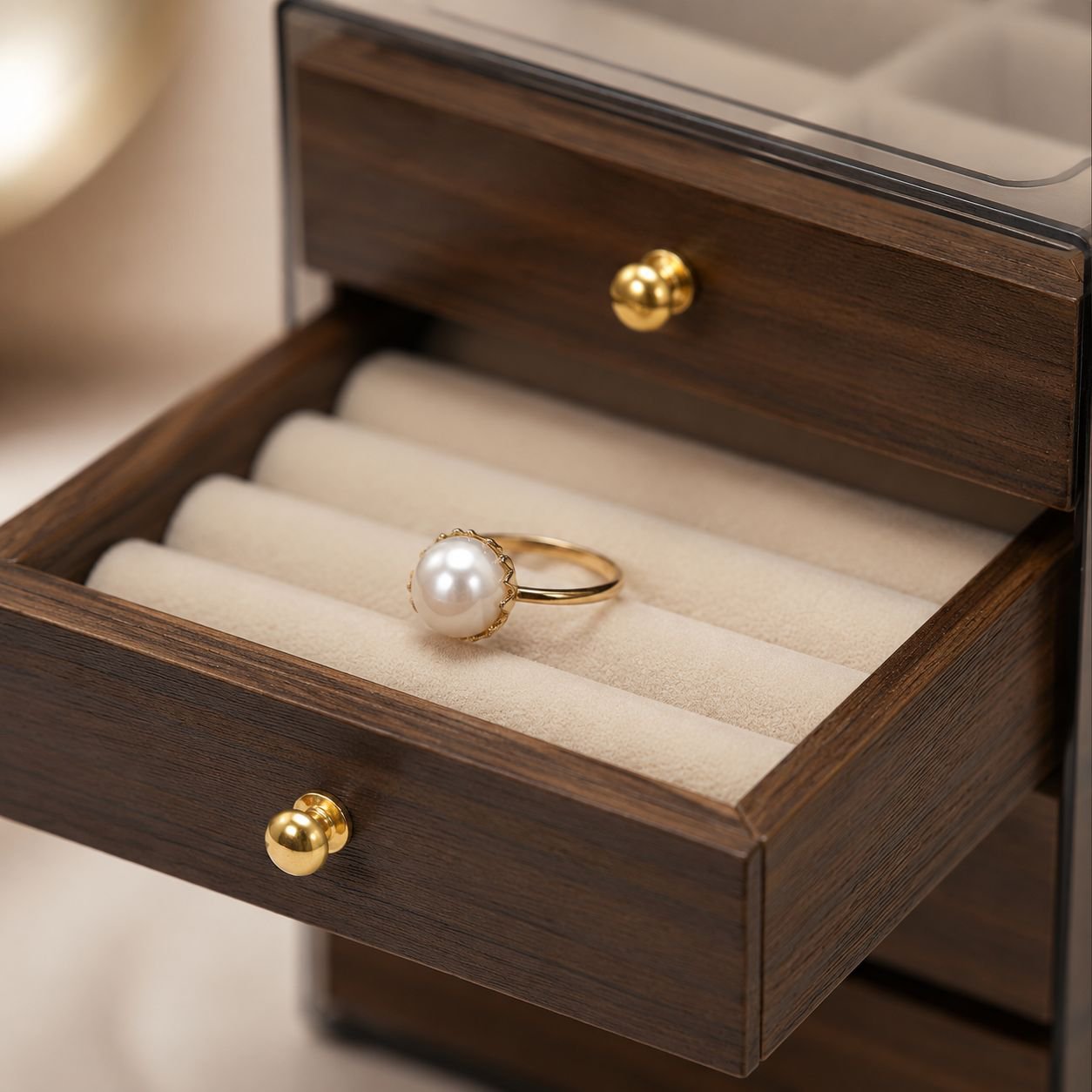 Spacious and elegant walnut jewelry storage solution