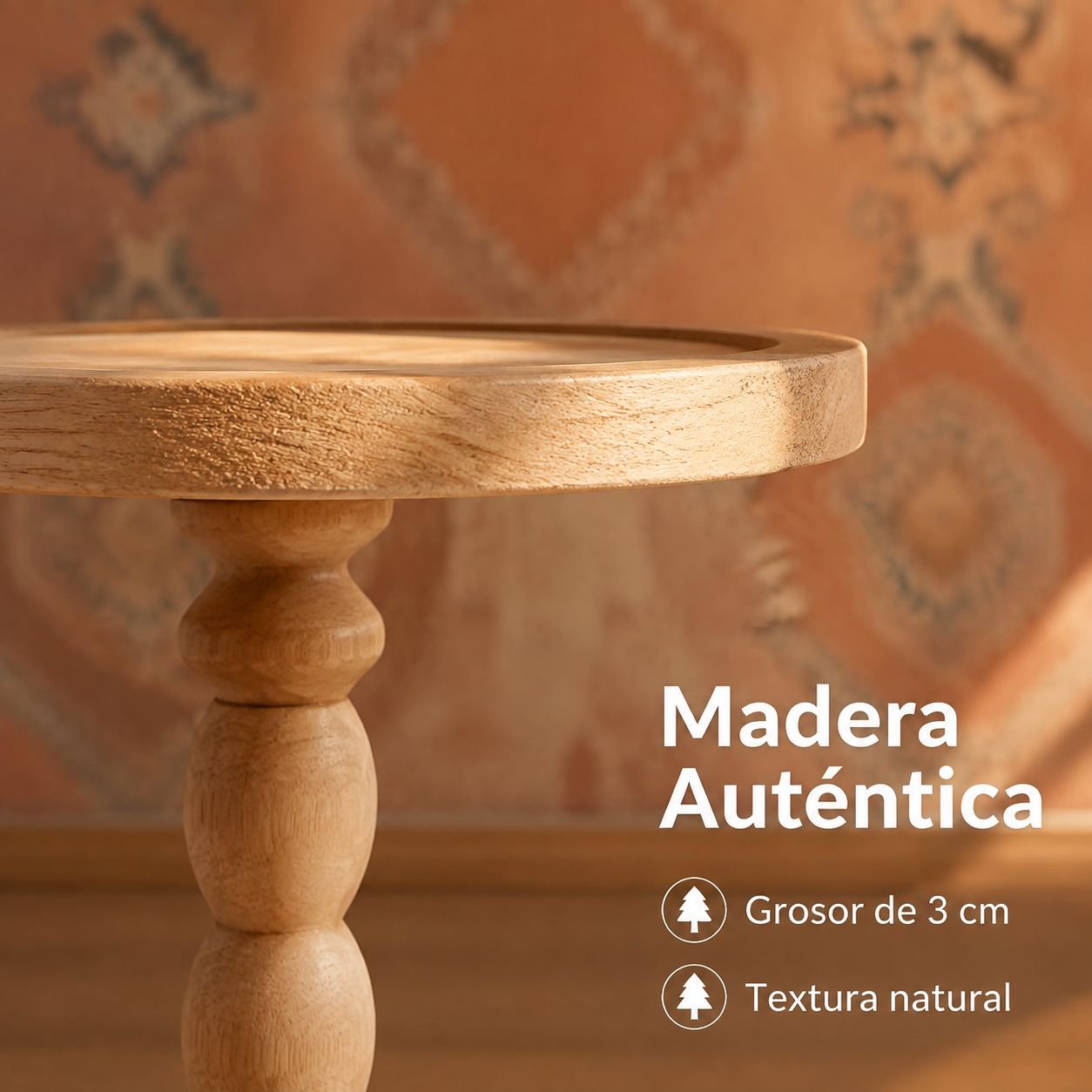 Mesa auxiliar redonda de madera estilo retro