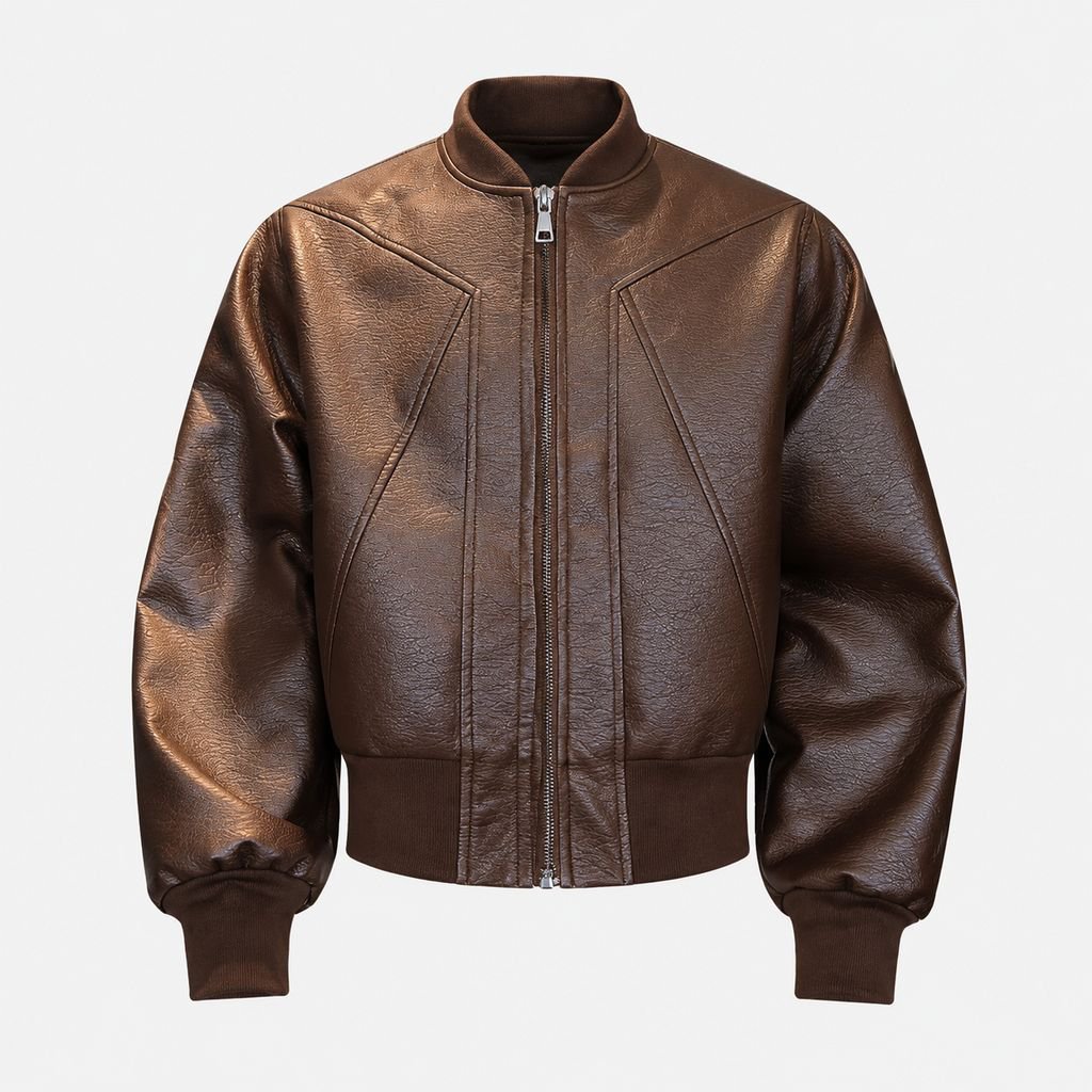 Men's American Style Red Lined PU Leather Flight Jacket, Casual Baseball Outerwear