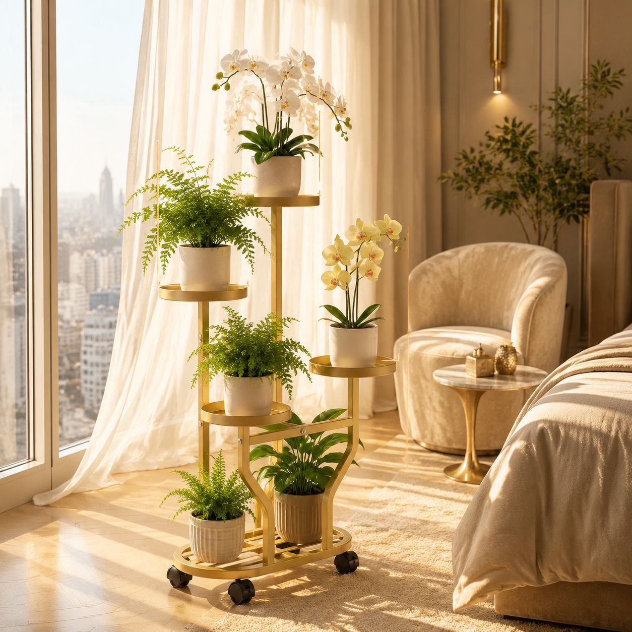 Black iron plant stand for modern interior design