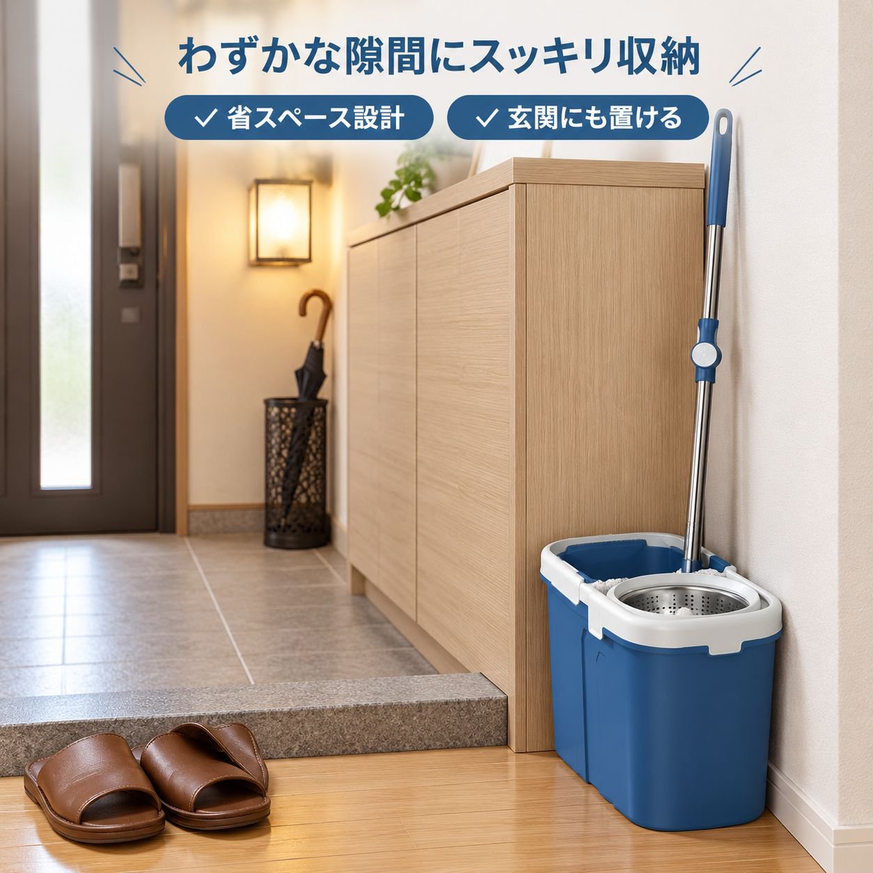 ハンズフリー 回転モップ ダブルドライブ脱水 厚手シングルバケツ 乾湿両用