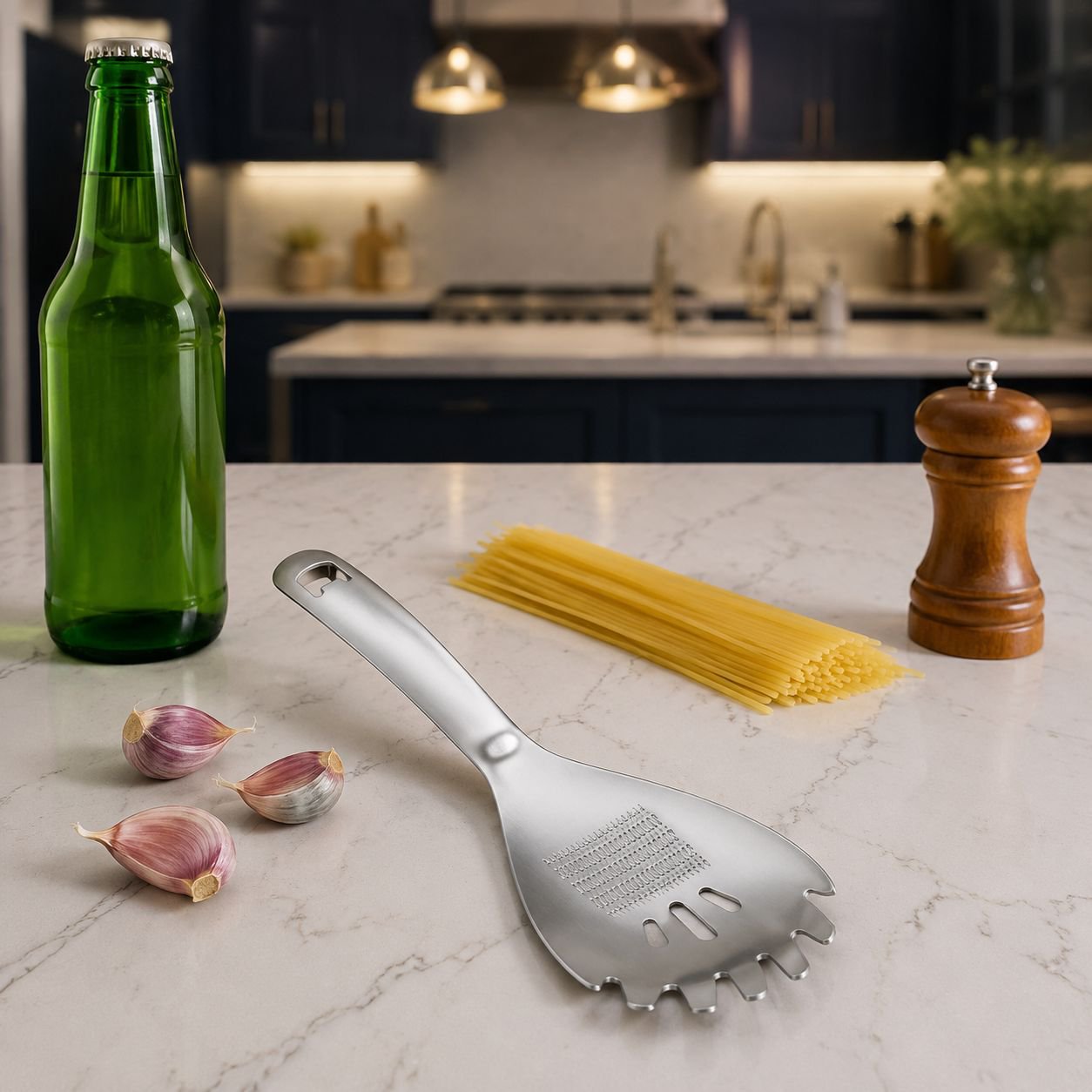 Easy-to-clean stainless steel spoon for daily cooking