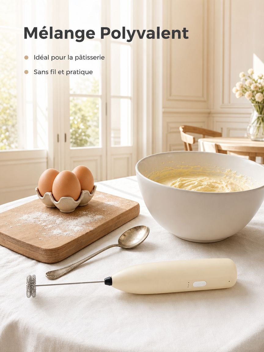 Batteur électrique rechargeable sans fil mousseur à lait multifonction pour usage domestique