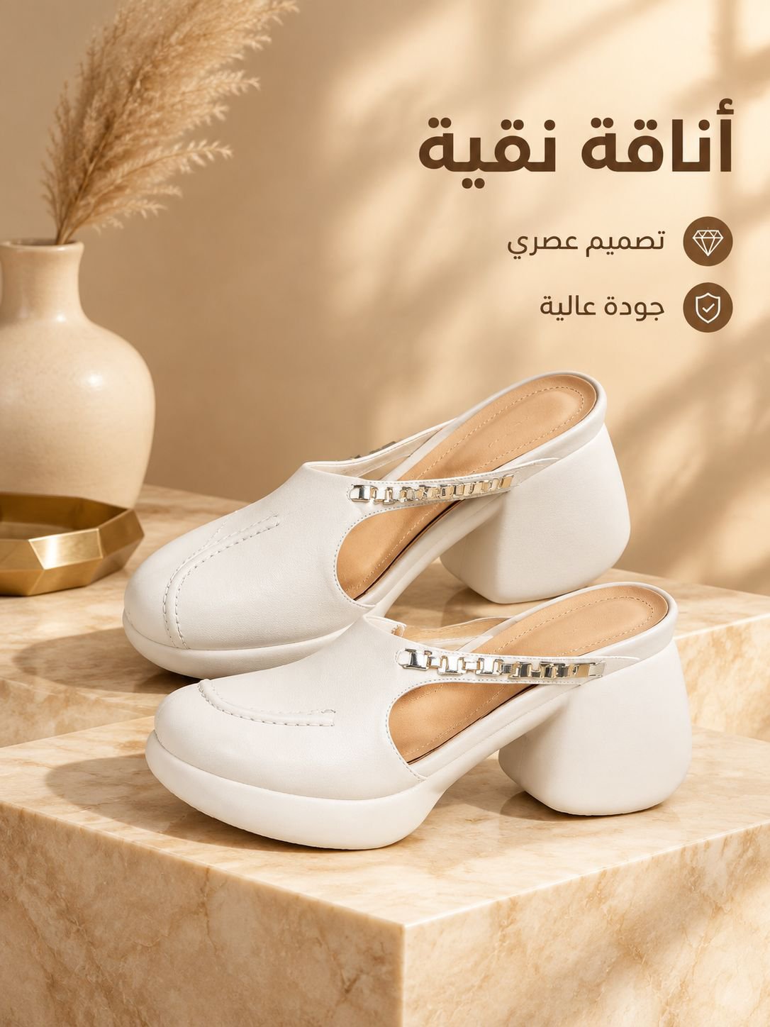 صندل نسائي عصري راق بأجزاء مفرغة ونعل سميك 