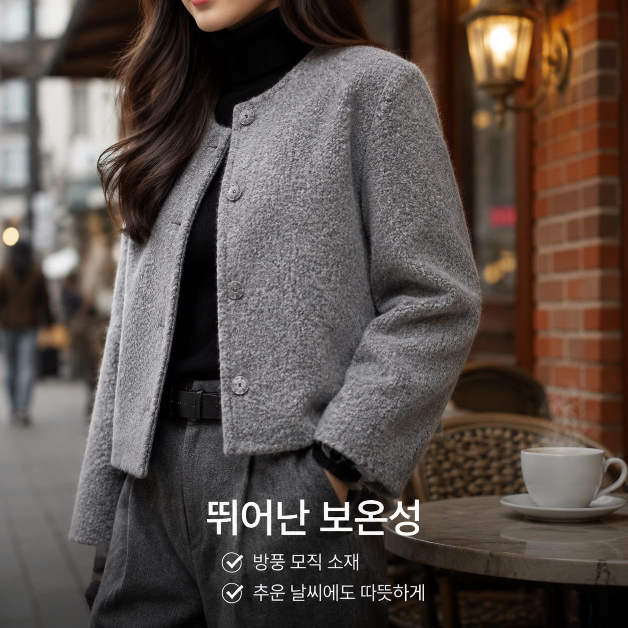울 숏 자켓 와이드 팬츠 캐주얼 패션 세트