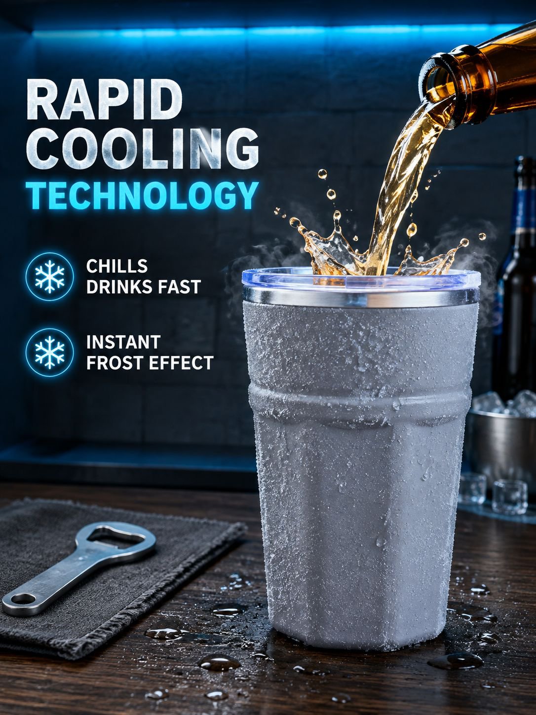 Creative Ice Cup Chilled Water Cup with Double Layer, Large Capacity, Ice Beer Cup, Quick Freezing, 