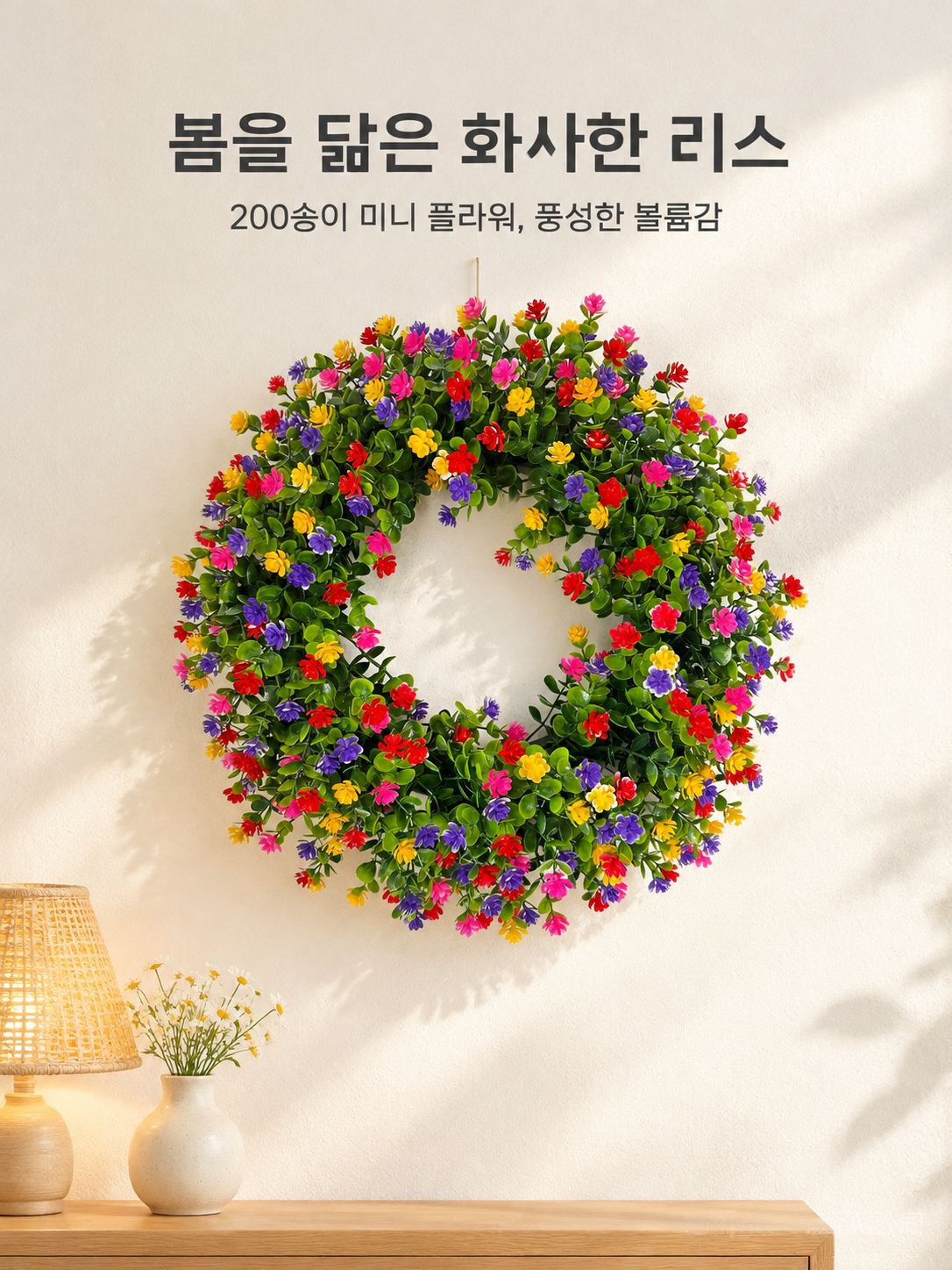 봄여름 컬러풀 유칼립투스 가랜드 문걸이 장식