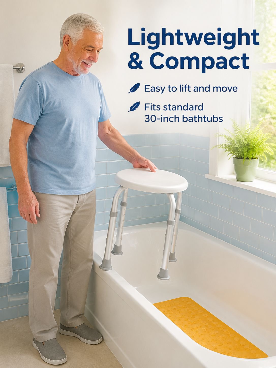 Easy-to-assemble aluminum shower chair for bathroom