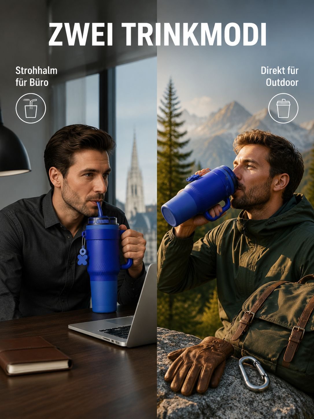 Modischer Edelstahl-Thermobecher mit Strohhalm für Heim und Büro
