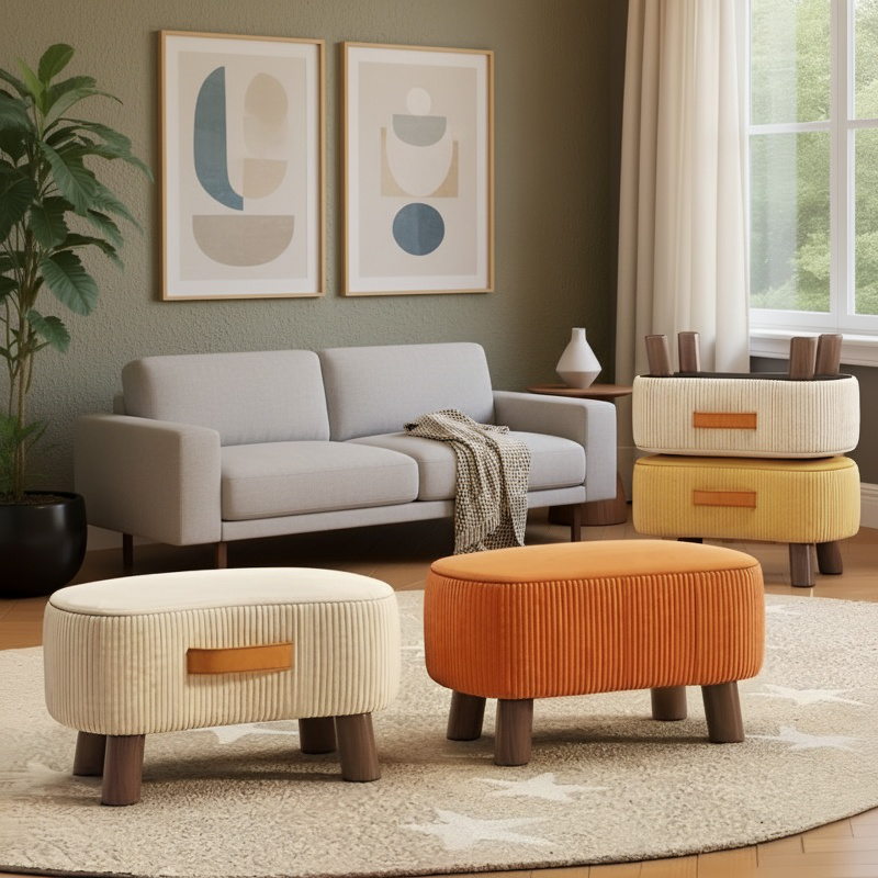Portable Solid Wood Footstool