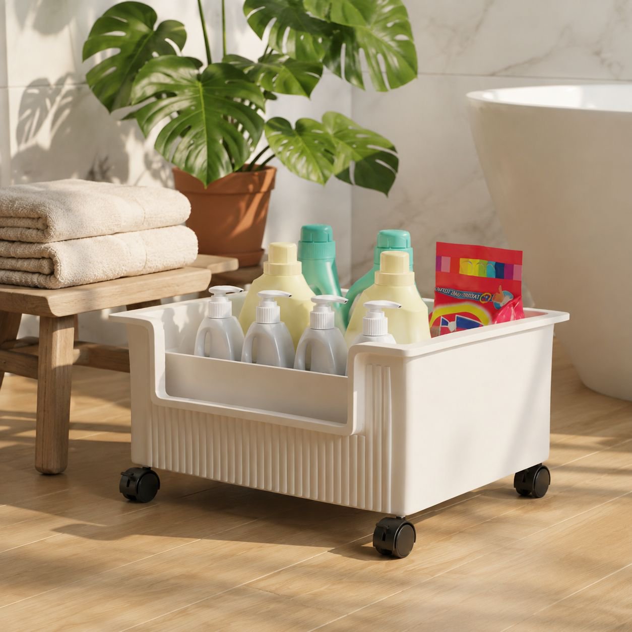 Multi-functional bathroom washing machine storage rack