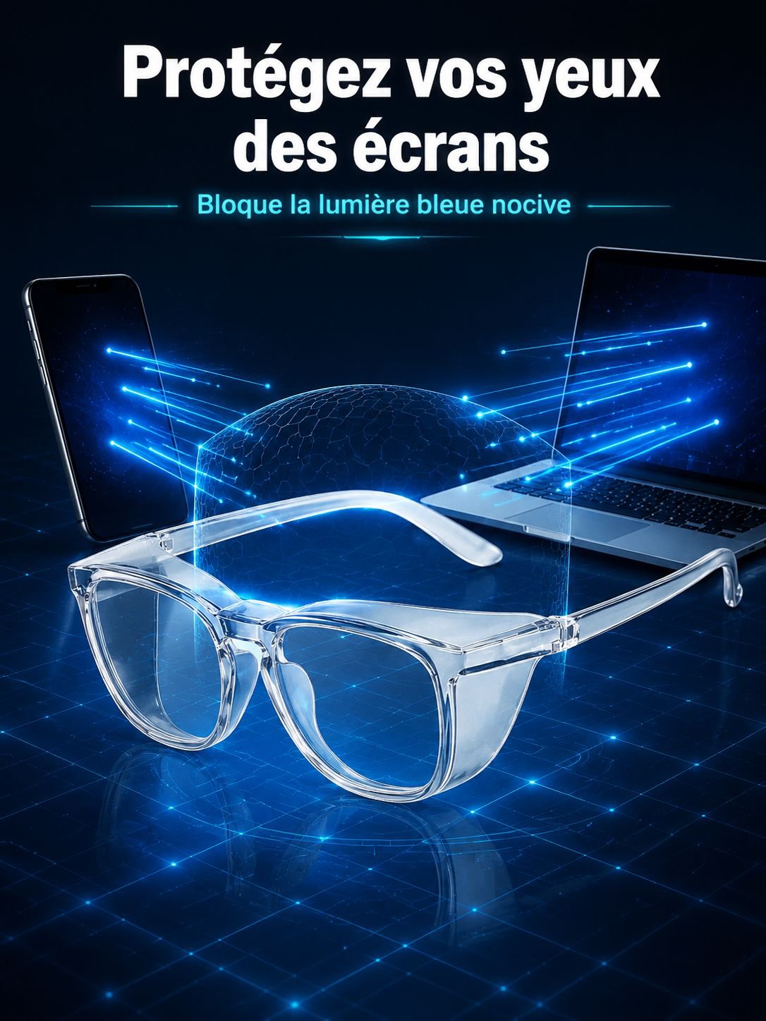 Femme portant des lunettes anti lumière bleue au travail