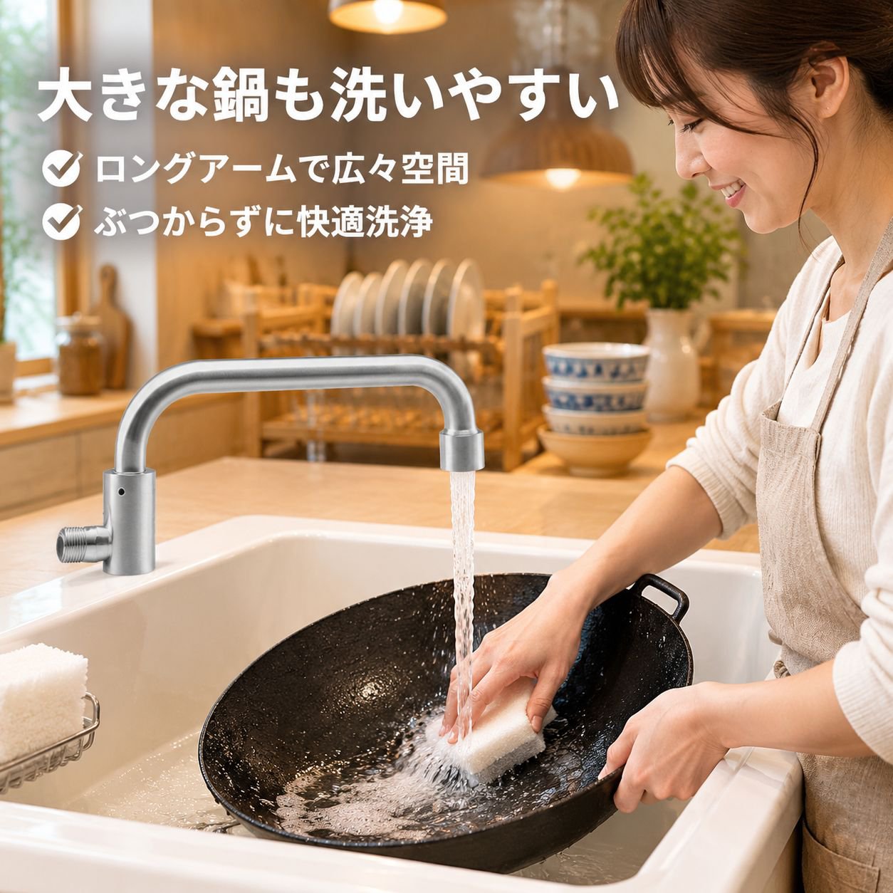 キッチン用ステンレス製回転式蛇口