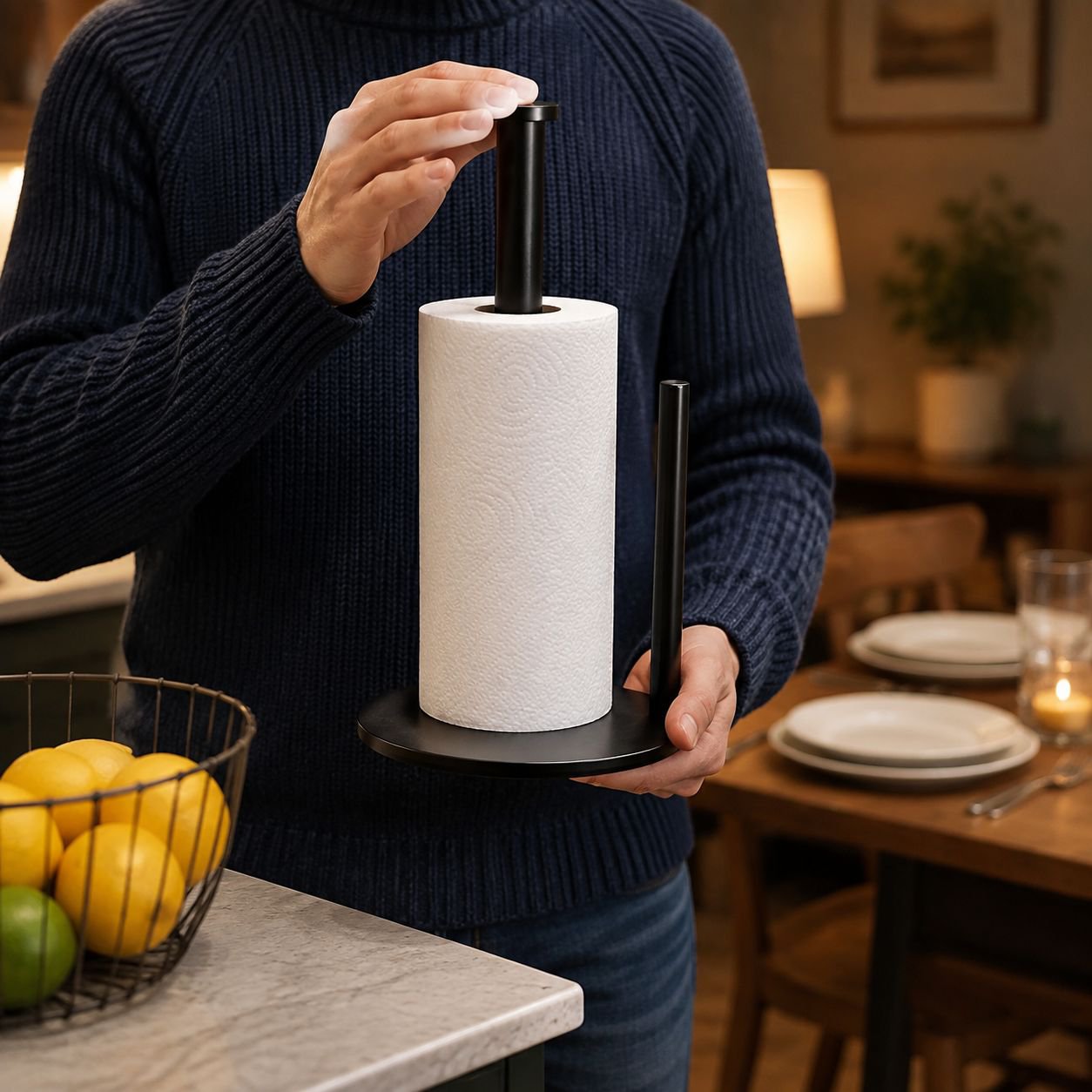 Desktop Stainless Steel Paper Towel Roll Holder for Kitchen