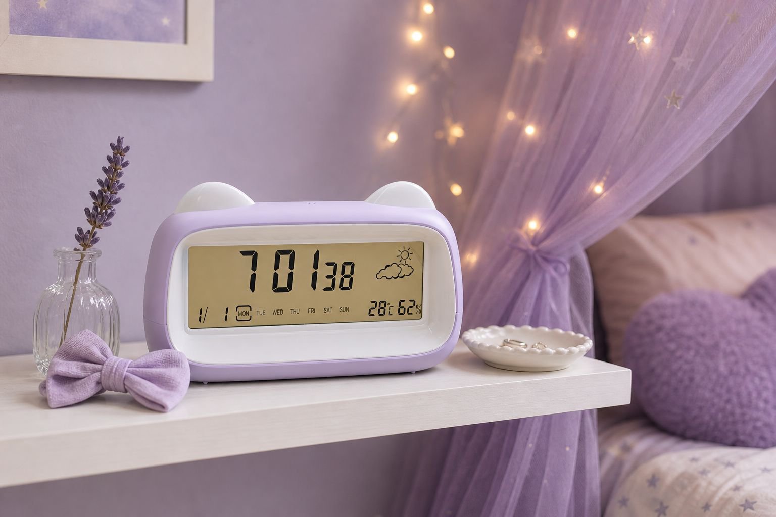 Snooze function alarm clock for kids' bedrooms