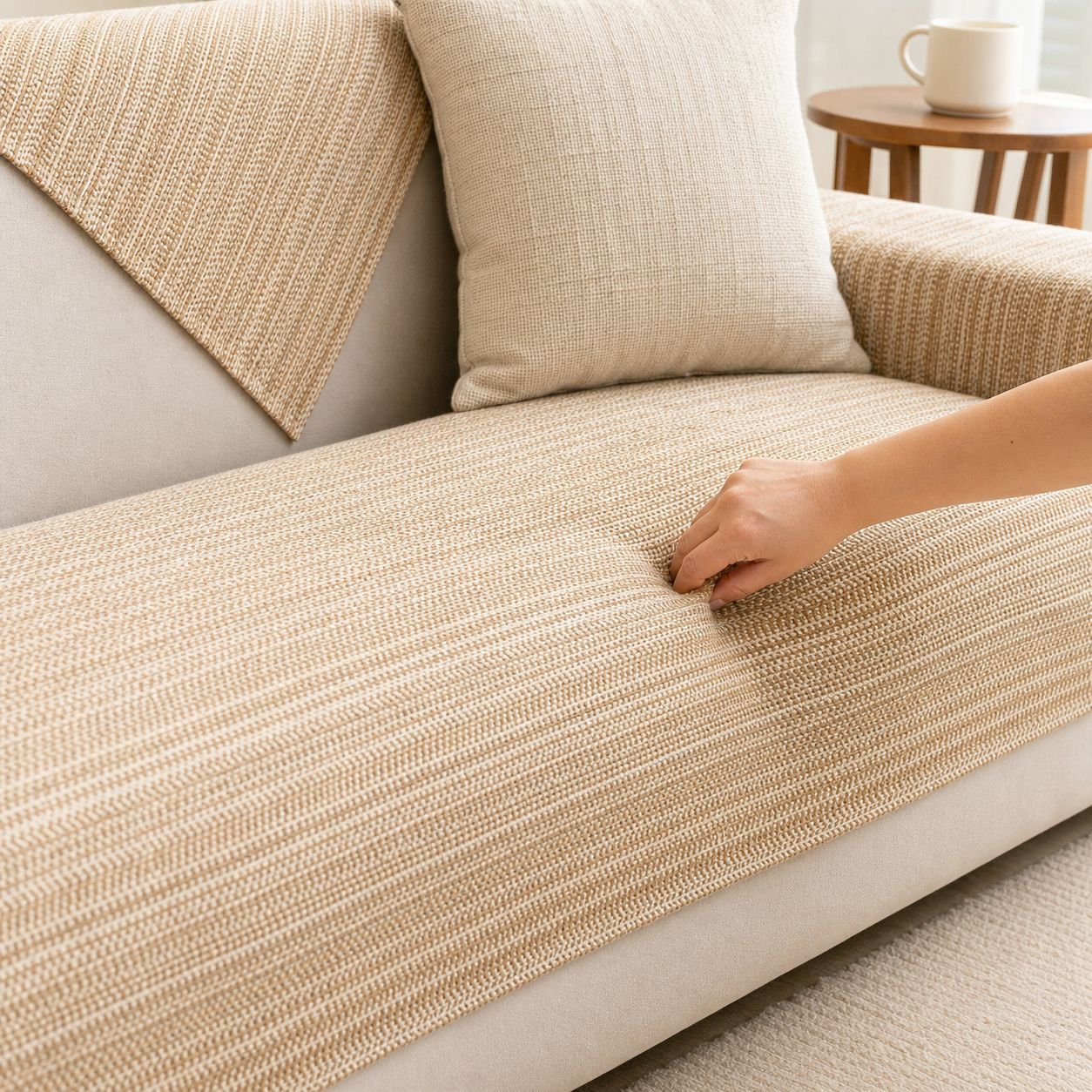 Elegant three-seater sofa with thick cotton linen cover