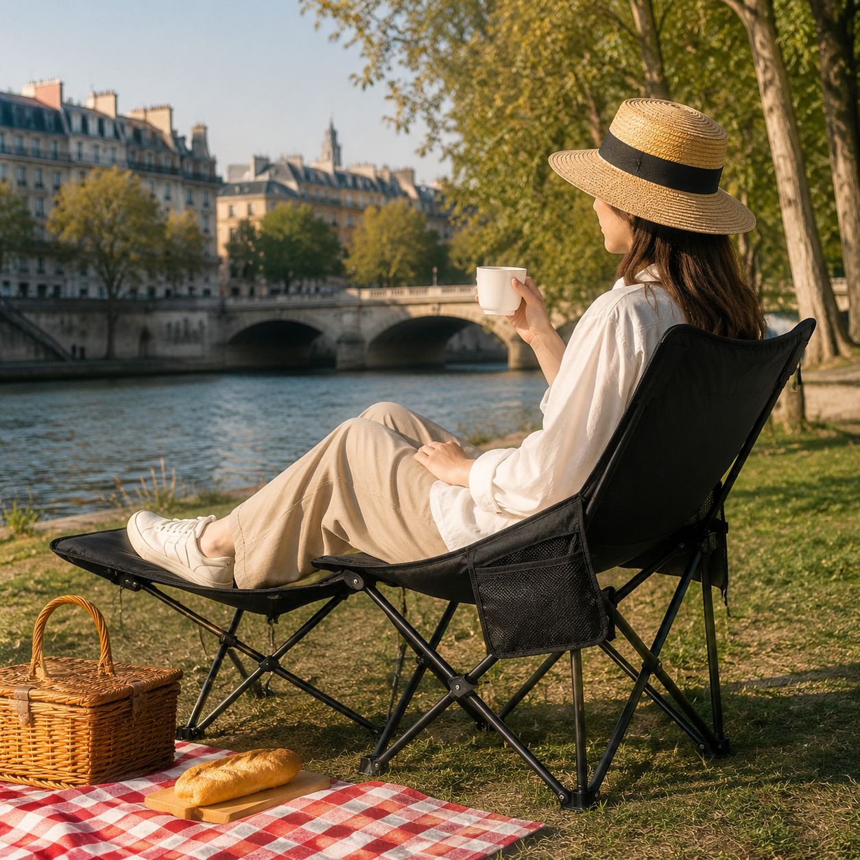 Chaise pliante portable multifonction en utilisation extérieure