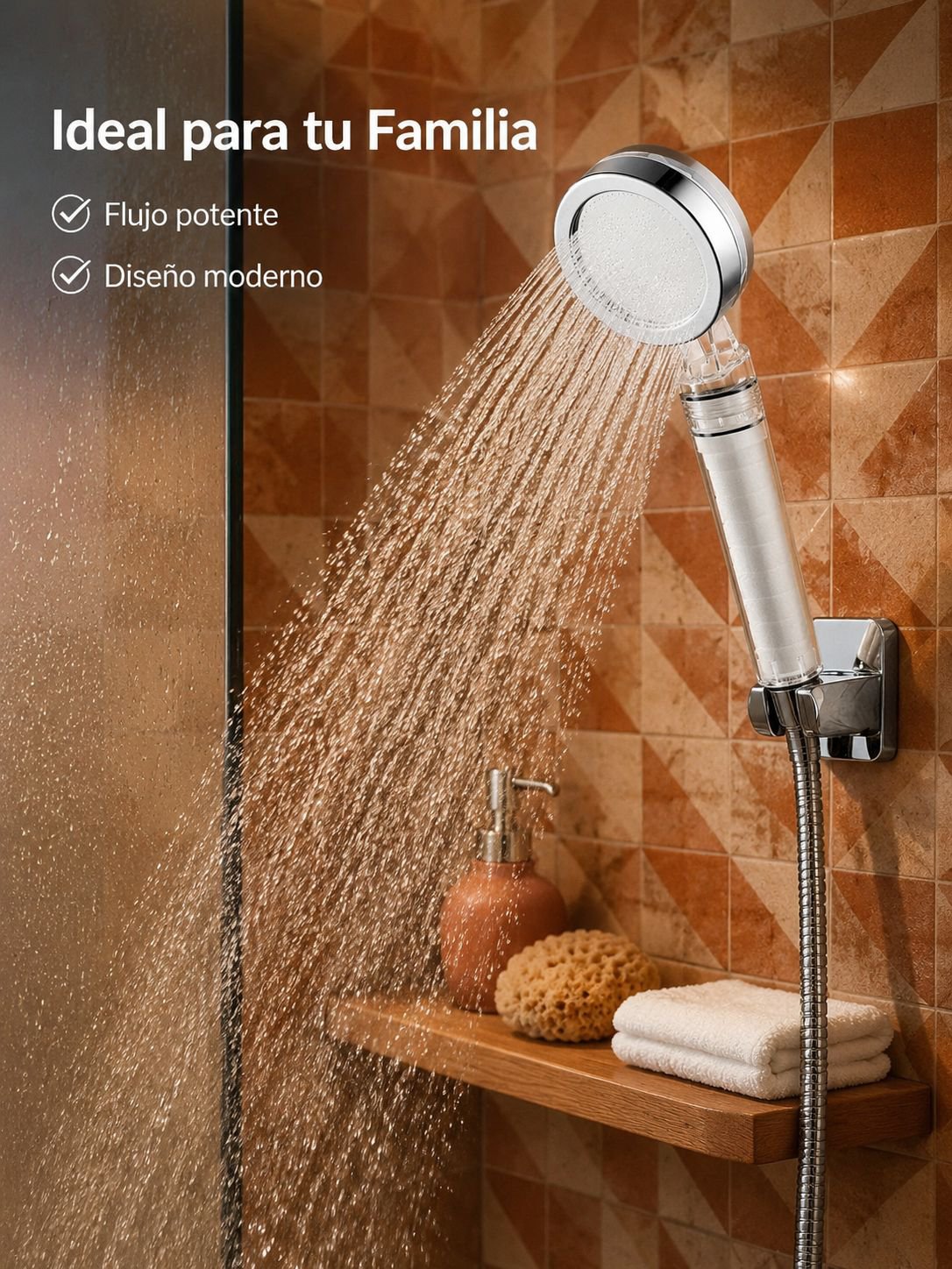 Cabezal de ducha con filtro y aumento de presión, elimina cloro y bacterias, ideal para el hogar
