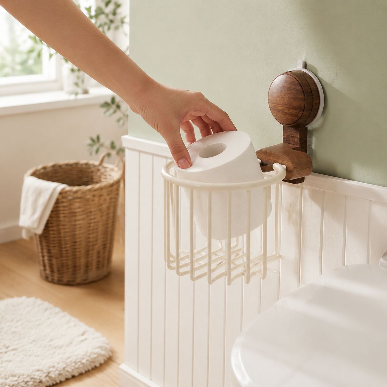 No-Drill Suction Bathroom Tissue Holder Basket