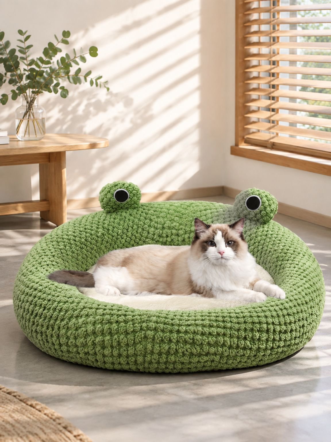 Cama para mascotas rana verde