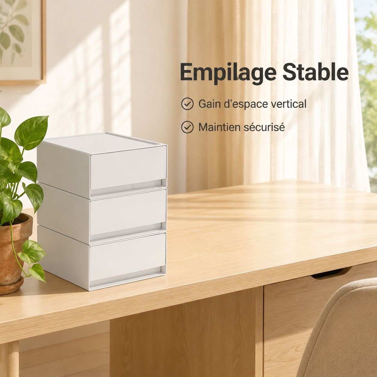Boîte de rangement empilable en plastique pour bureau