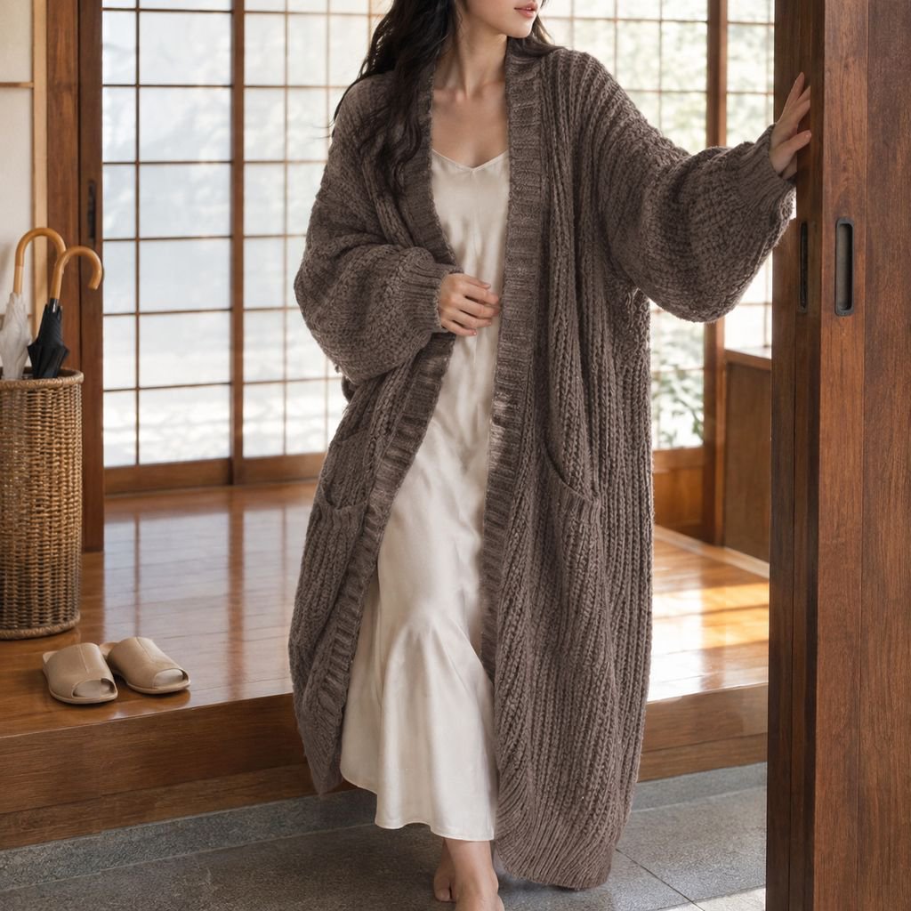 着回しの効く長袖ニットカーディガン