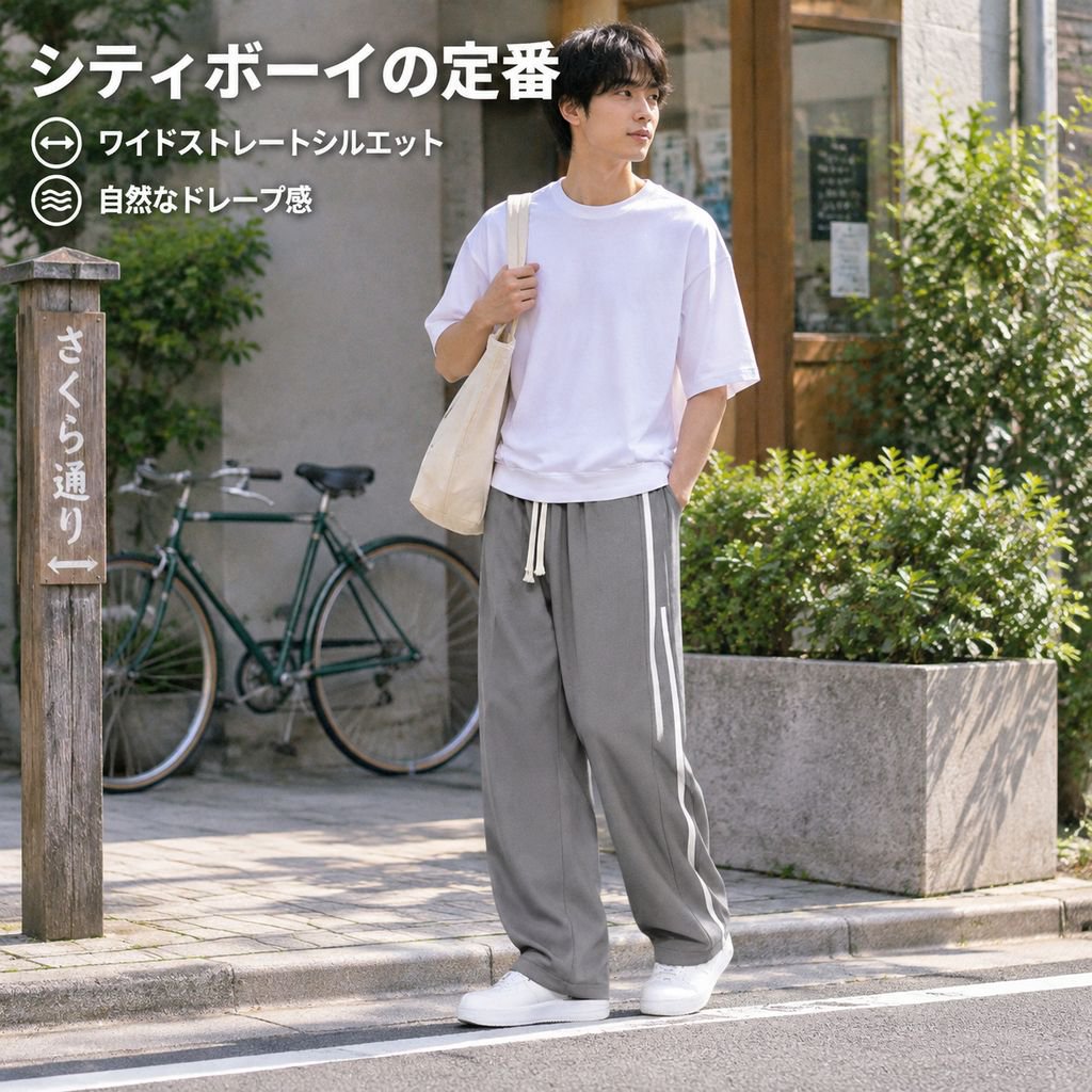 ストレートゆったりカジュアルスポーツパンツ