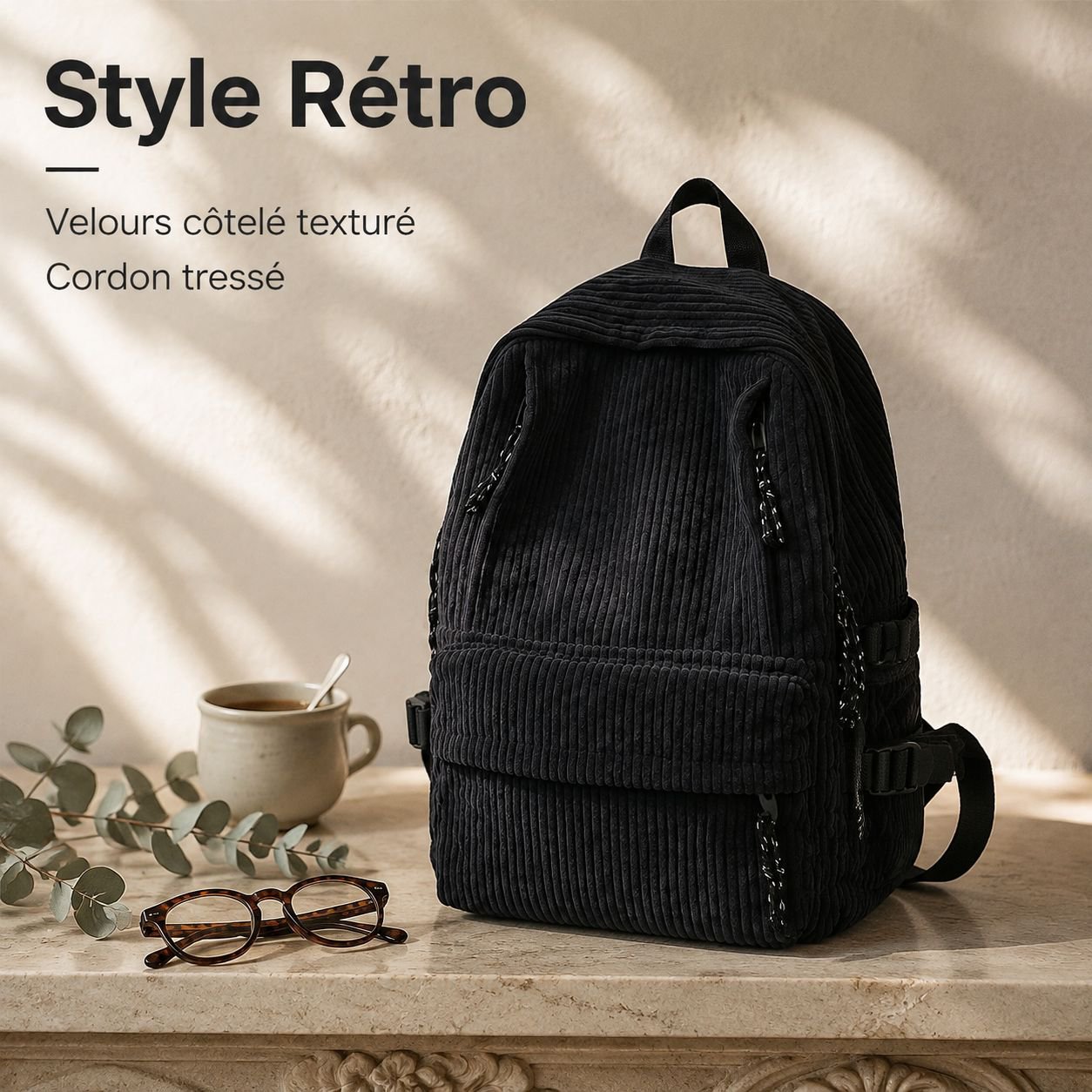 Leichter Cord-Rucksack im Preppy-Style mit großem Fassungsvermögen