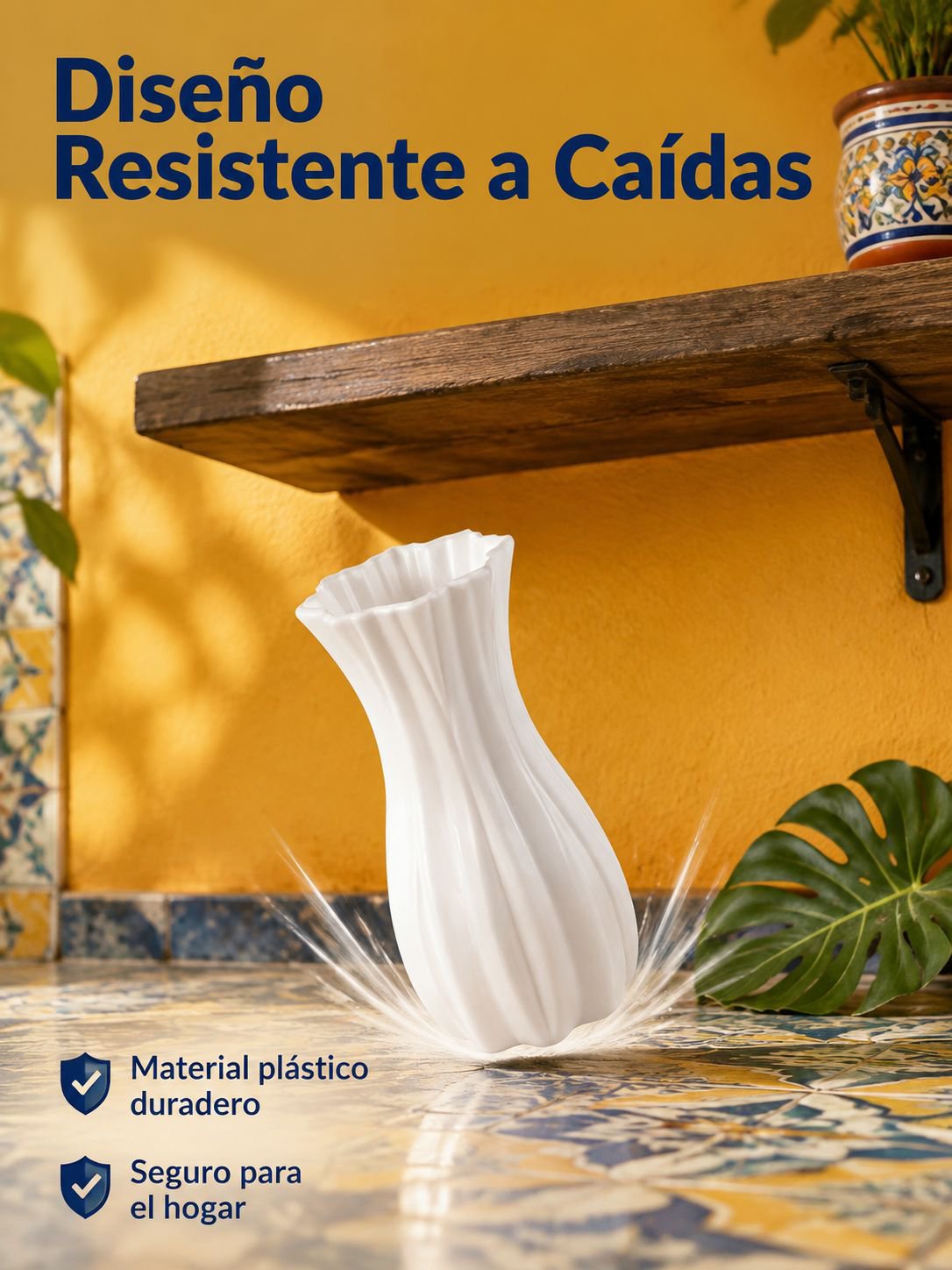 Jarrón de suelo de estilo francés de plástico con flores artificiales para decoración del hogar