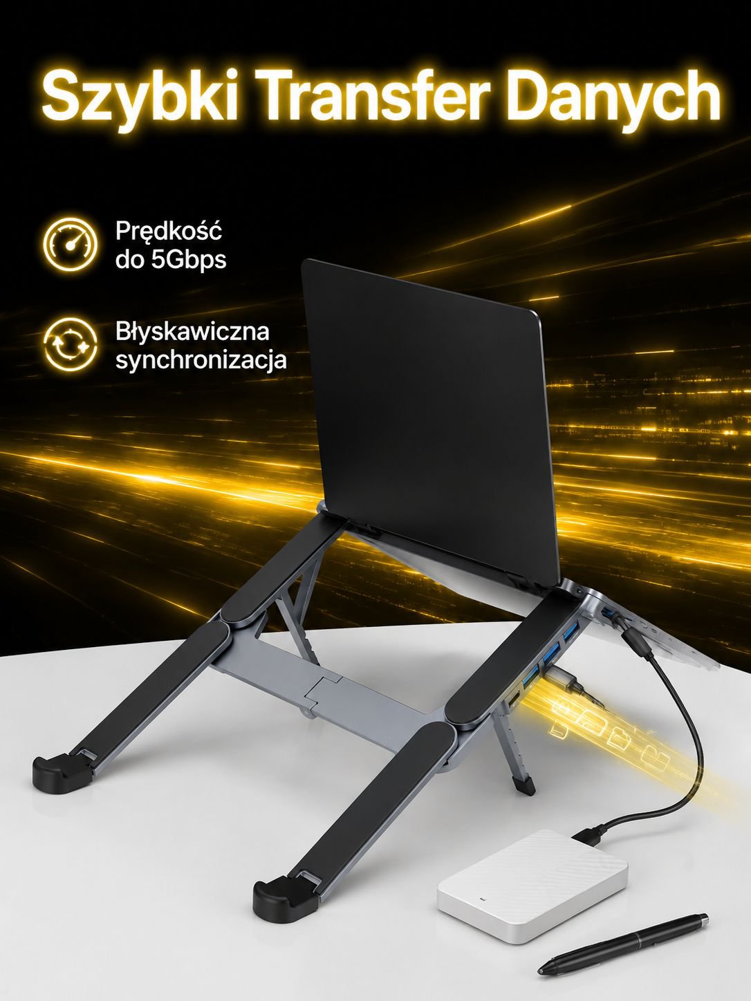 Ergonomiczna podstawka do laptopa z portami USB i HDMI