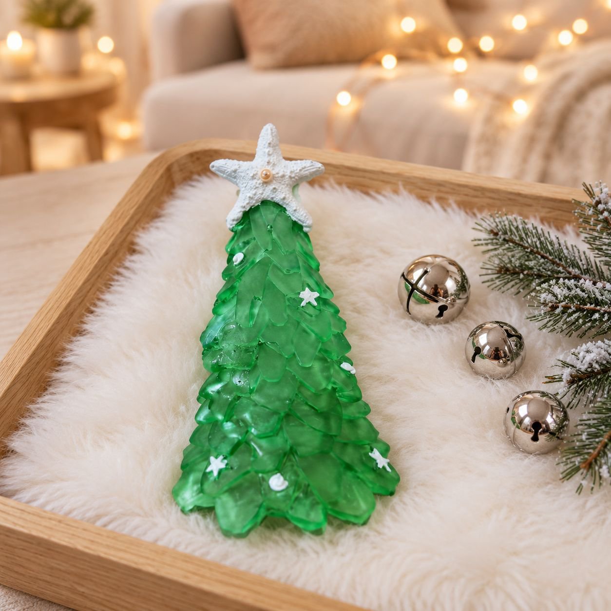 翡翠色ヒトデのクリスマス用レジンオーナメント