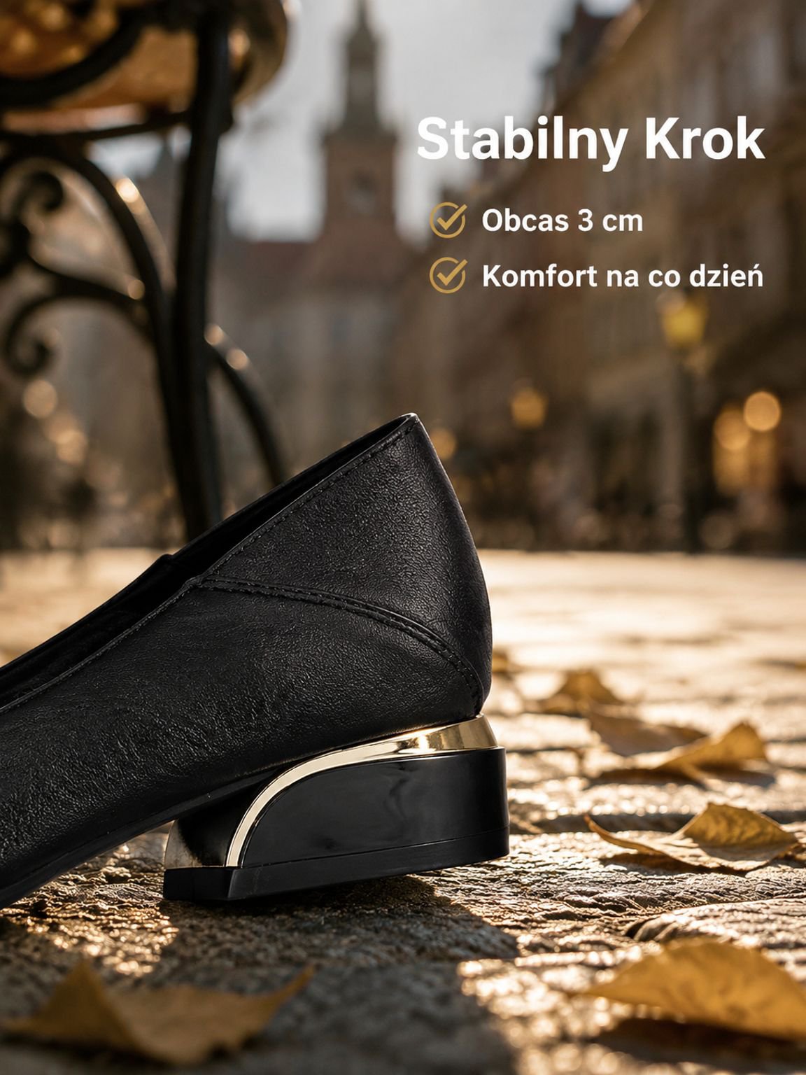 Modne czarne buty na grubym obcasie