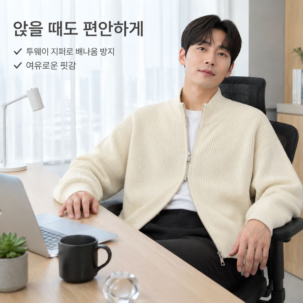 남성용 이중 지퍼 니트 가디건