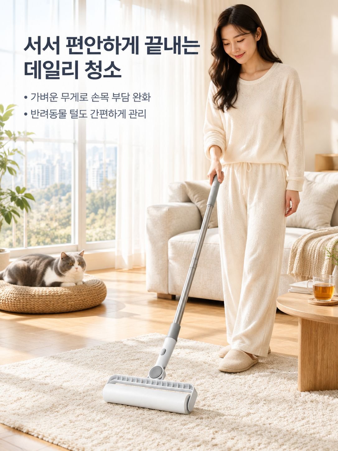 대형 만능 신축 롱핸들 롤러 털 제거기