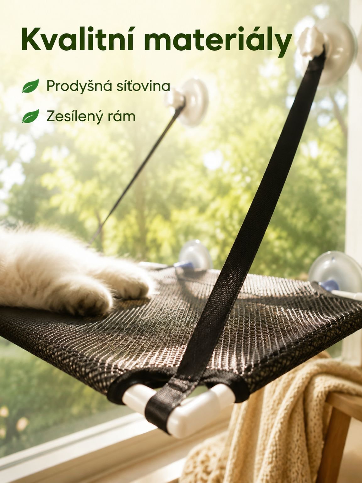 Závěsná houpací síť na kočky na balkóně