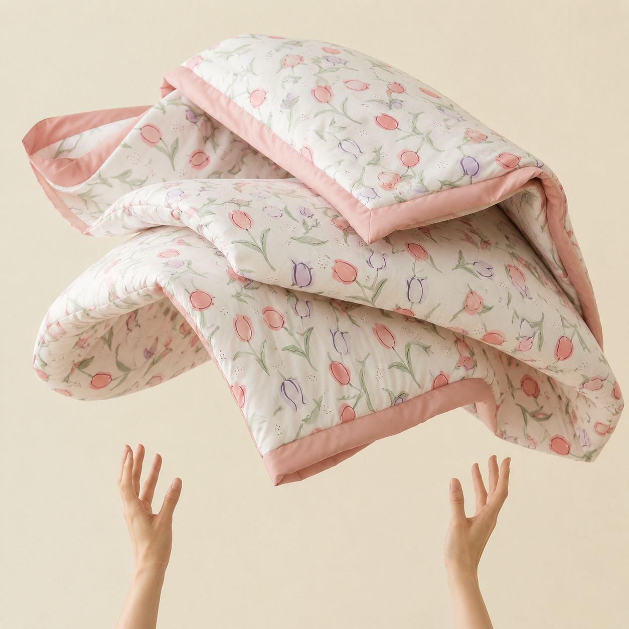 Ultra-soft gauze comforter draped over sofa
