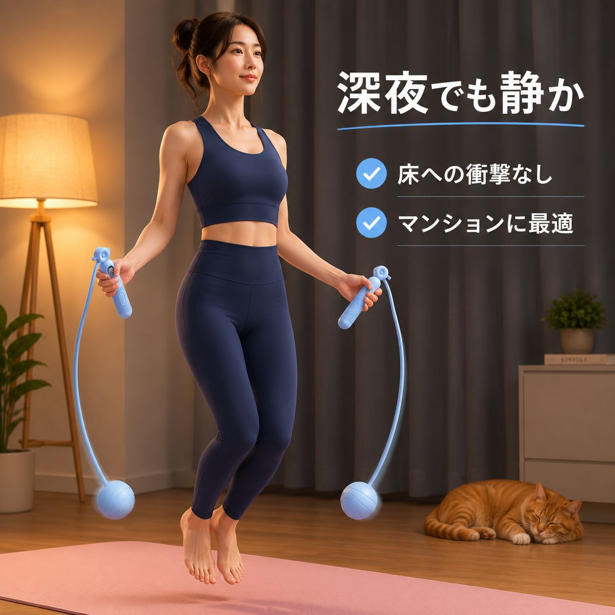 女子学生専用 ロープレス縄跳びカウンター 脂肪燃焼フィットネス 衝撃吸収静音マット