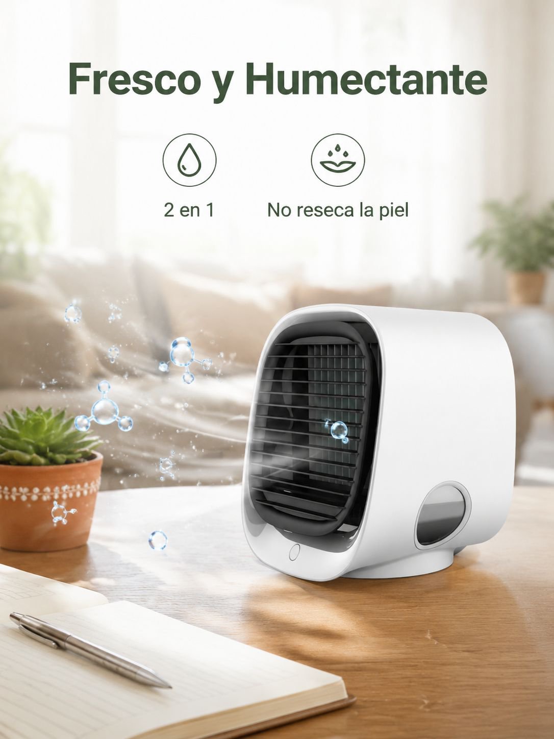 Ventilador de agua multifuncional y silencioso, enfriador portátil recargable para hogar y oficina