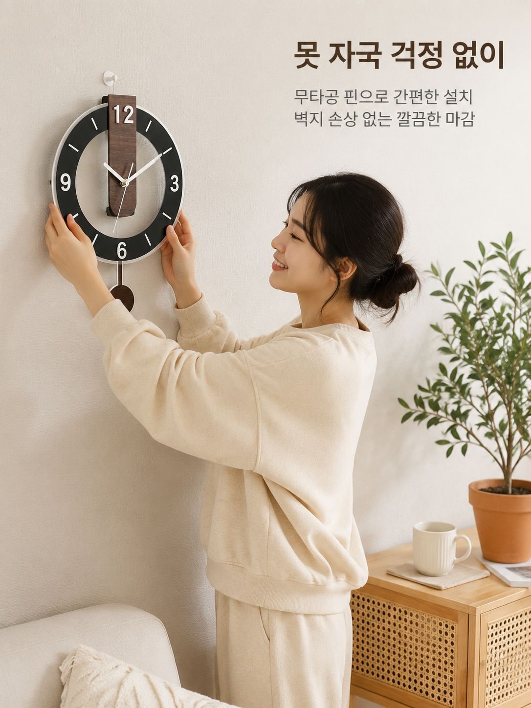 심플 우드纹 무소음 벽시계