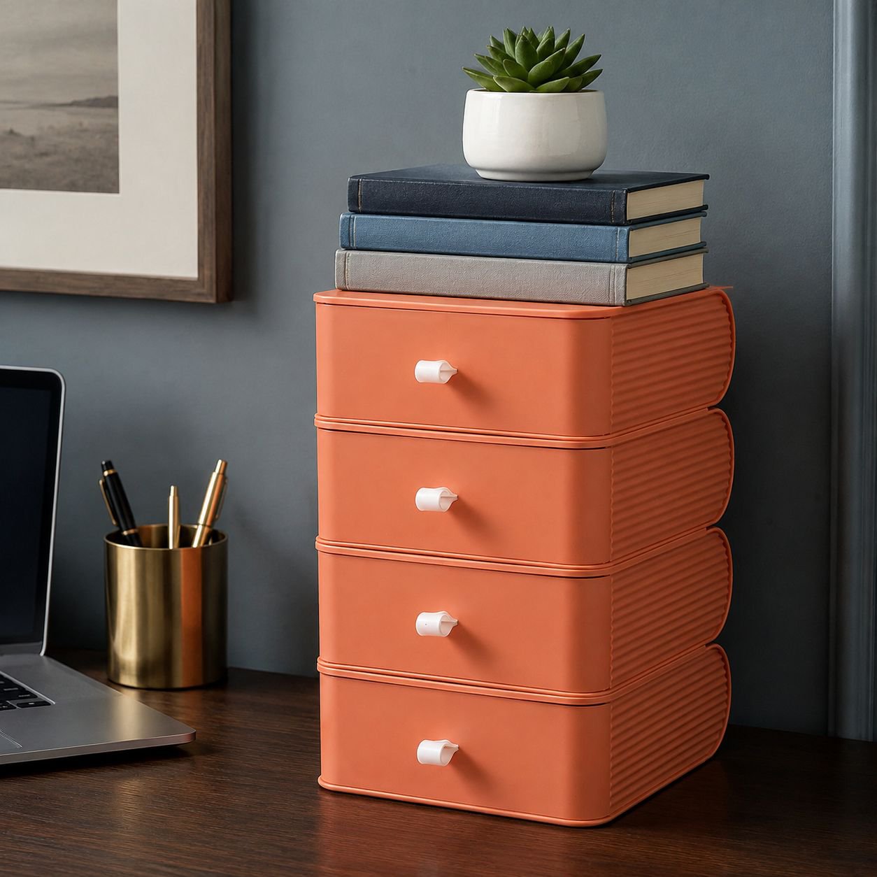 Space-saving storage solution with plastic drawers