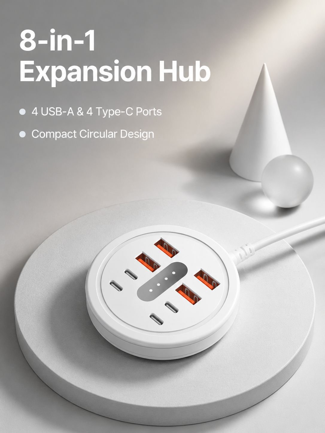 Circular 8-in-1 Portable Multi-Port Dock with USB + Type-C Fast Charging Phone Adapter Power Strip