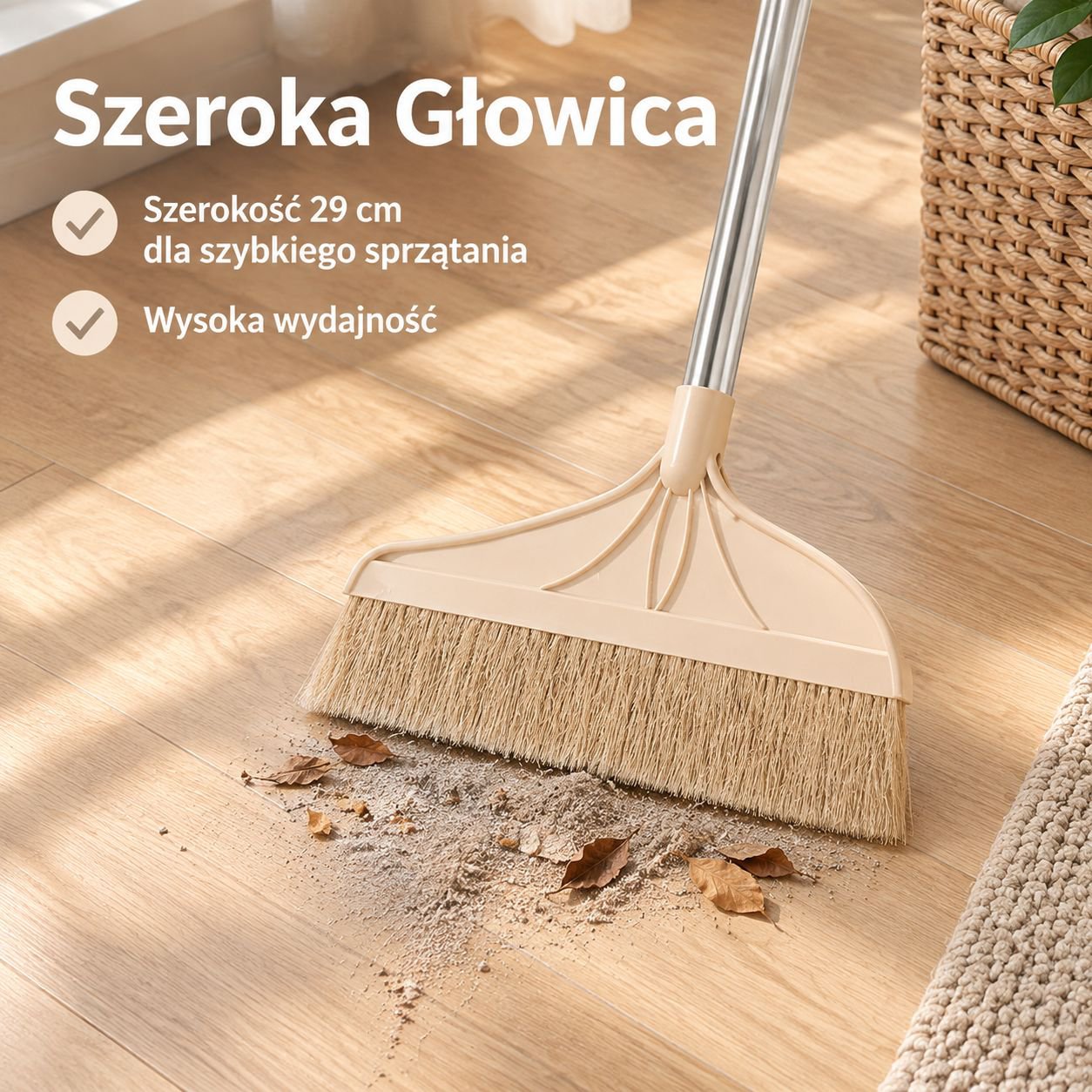 Miotła z miękkim włosiem (z włosia dzika) do podłóg drewnianych