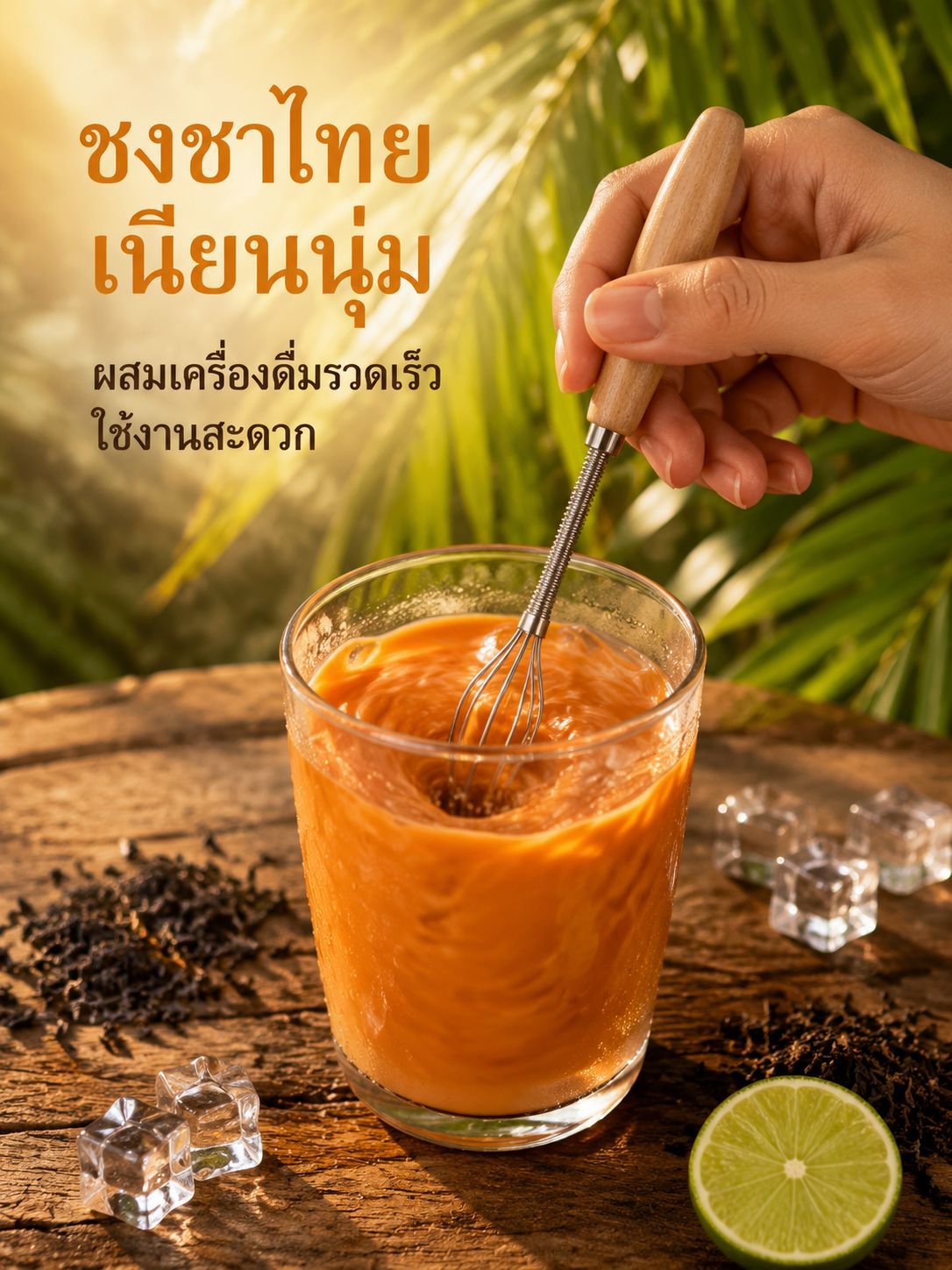 เครื่องตีไข่สแตนเลสพร้อมด้ามไม้แบบมือจับ