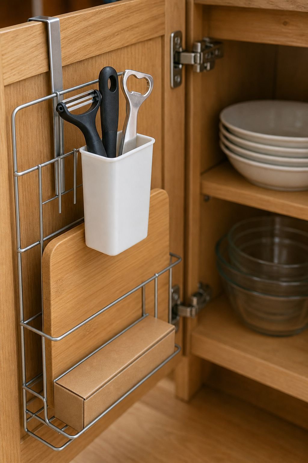 Space-saving cutlery organizer for fridge door