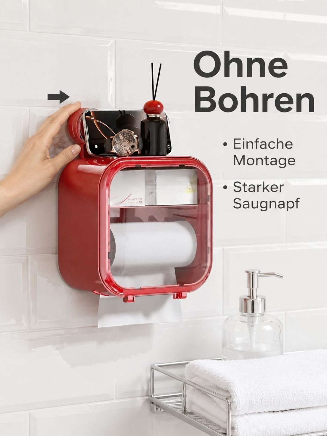 Wandmontierter wasserdichter Toilettenpapierhalter mit Saugnapf