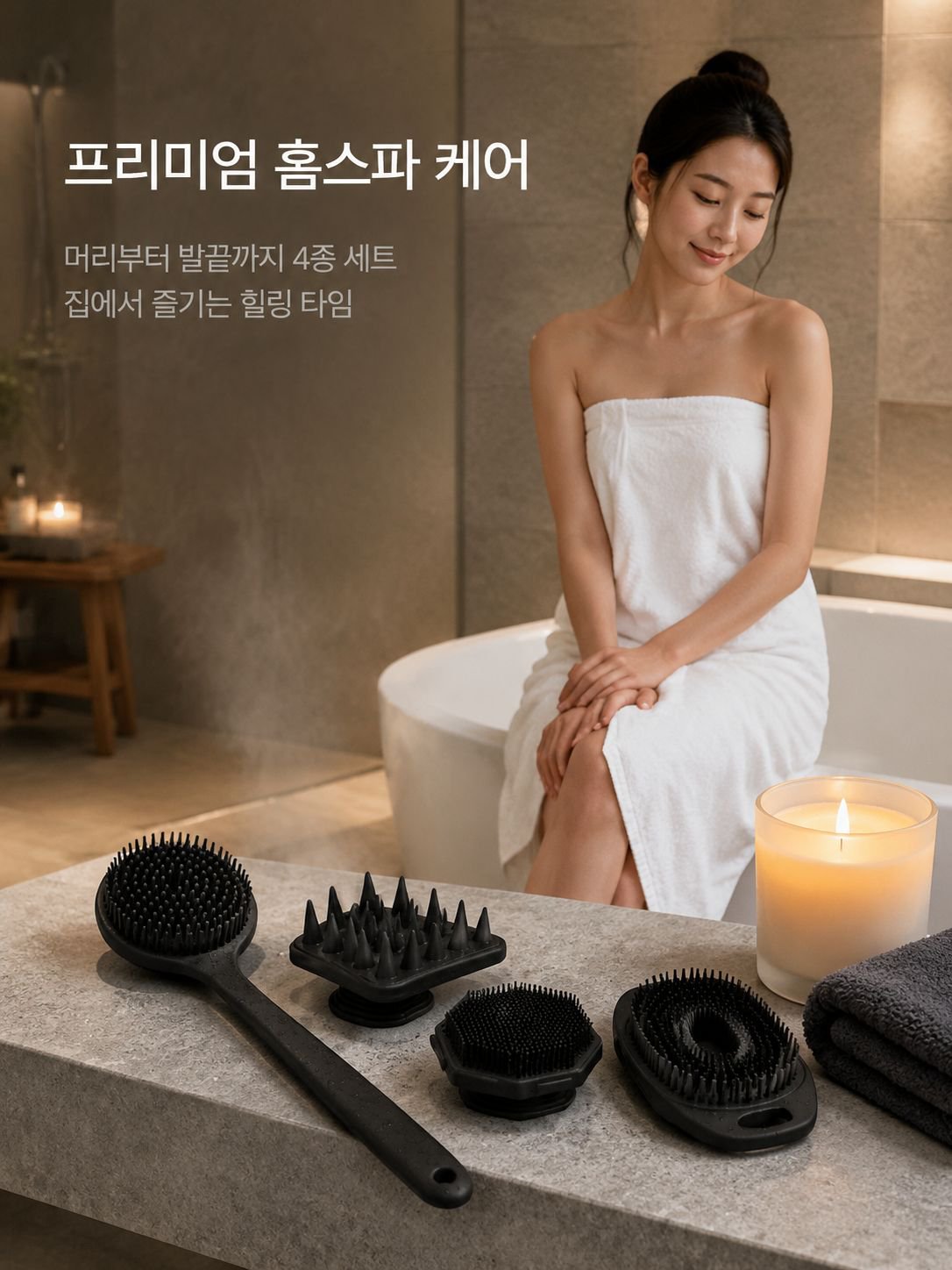 4종 실리콘 목욕솔 마사지 세트