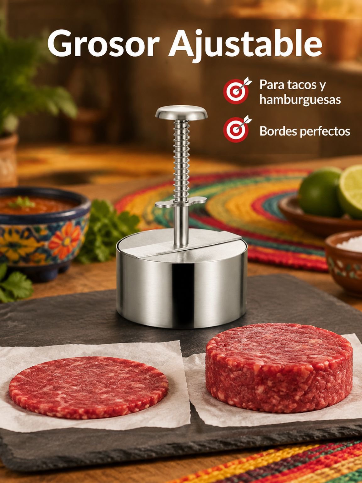 Prensa para hamburguesas multifuncional de acero inoxidable
